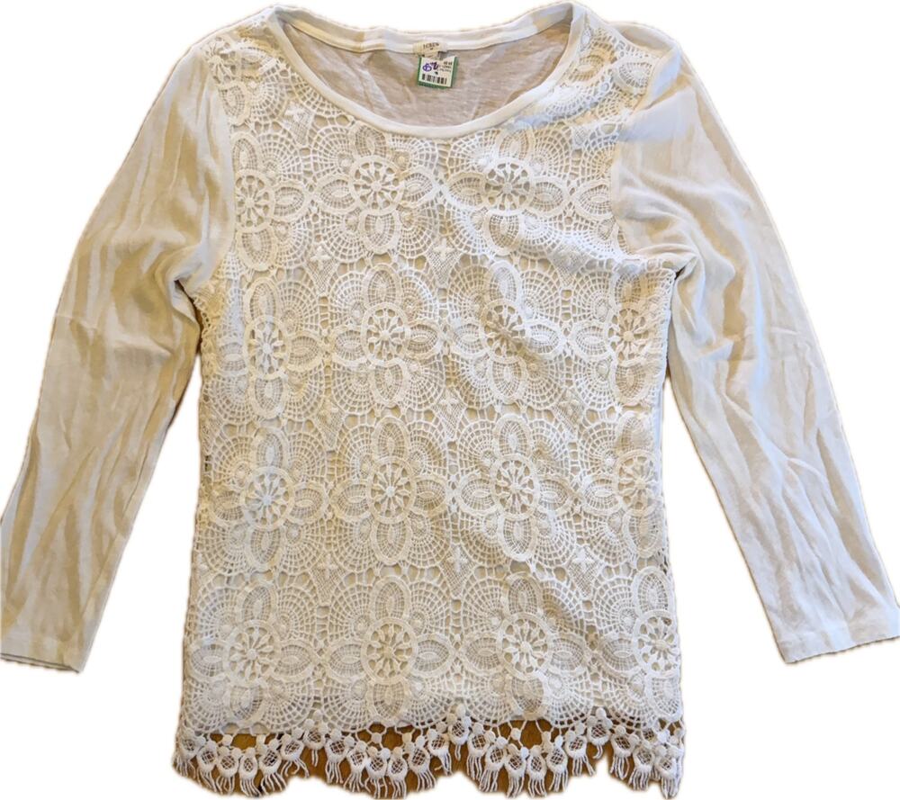 J. Crew Blouse Womens Size M White Floral Crochet Lace Overlay Long